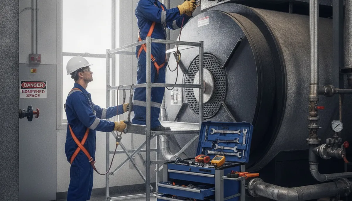 Boiler repair technician servicing a heating unit for Redmond, WA homes