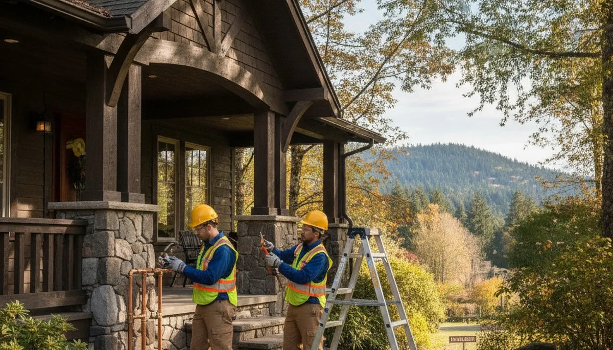 Plumber repairing a leak in Redmond, WA for local plumbing repair service