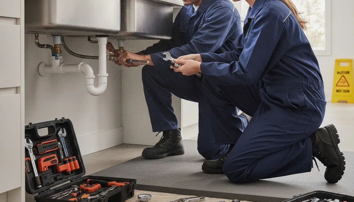 Plumber repairing pipe leak in Redmond, WA for fast residential plumbing repair