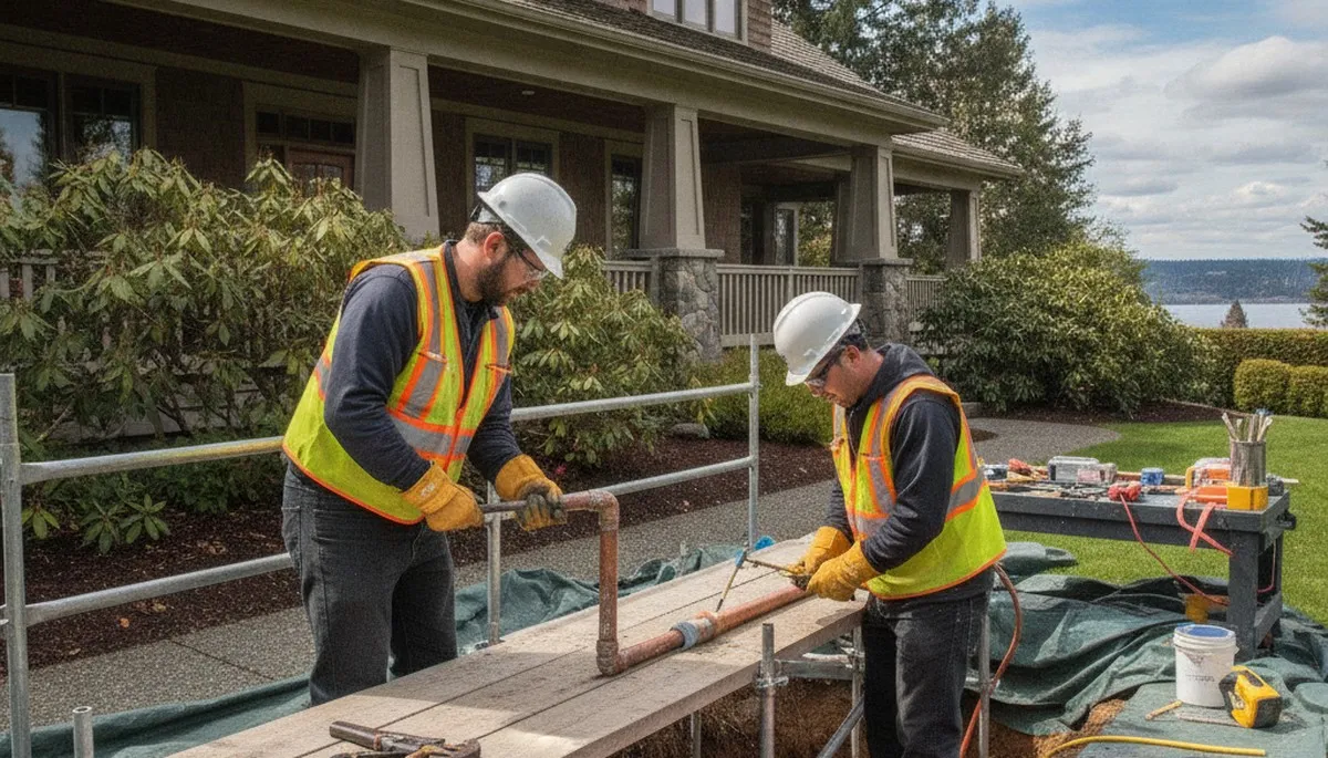 Plumber repairing a pipe in Redmond, WA for residential plumbing service