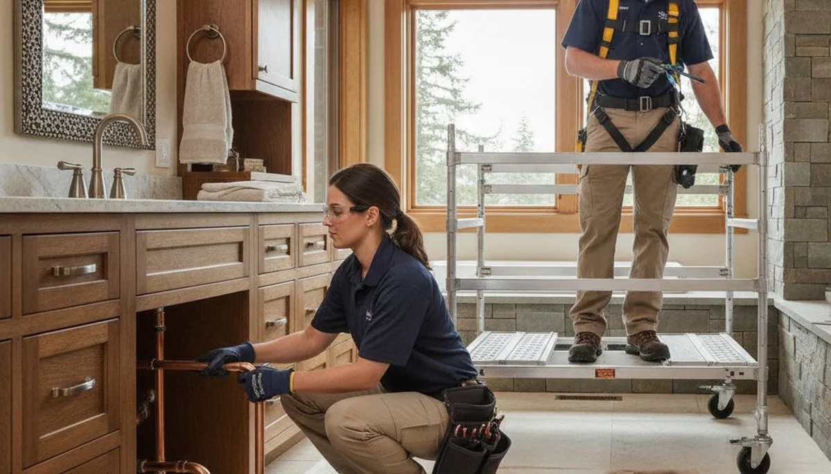 Plumber repairing a pipe in Redmond, WA for residential plumbing service