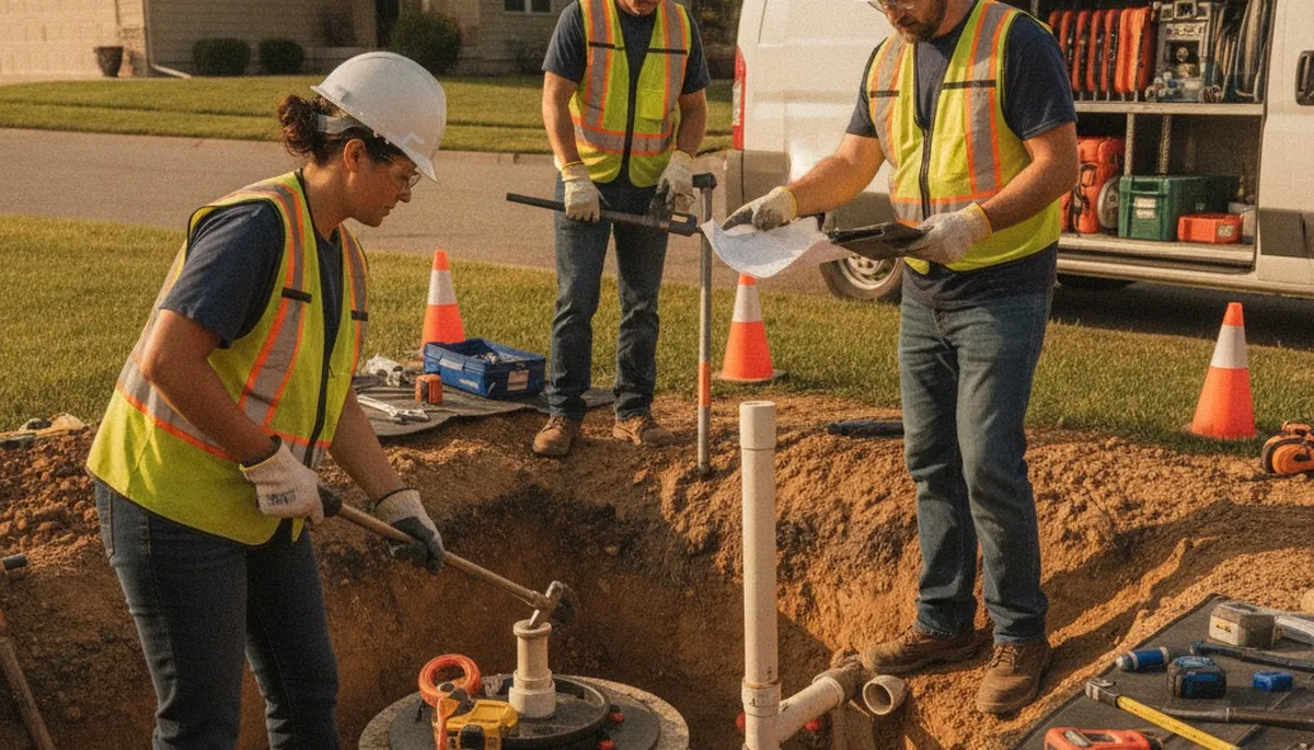 Redmond, WA plumber inspecting septic repair system for a home service call