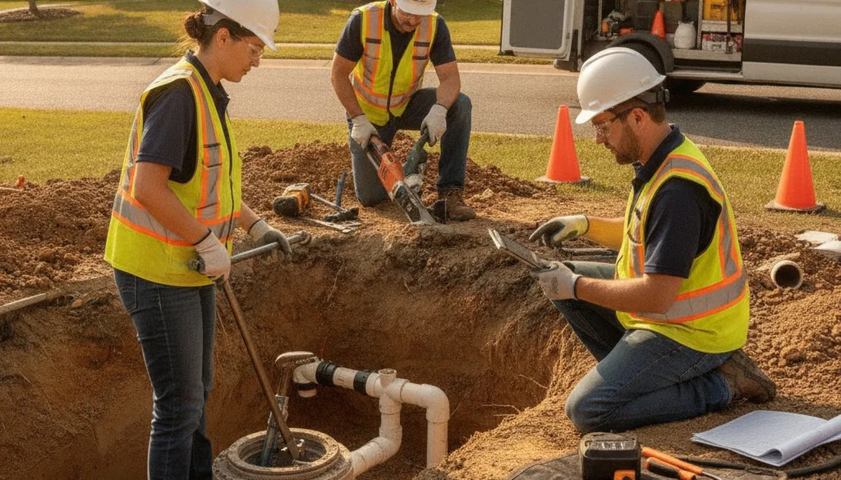 Redmond, WA plumber inspecting septic repair system for residential drainage issues