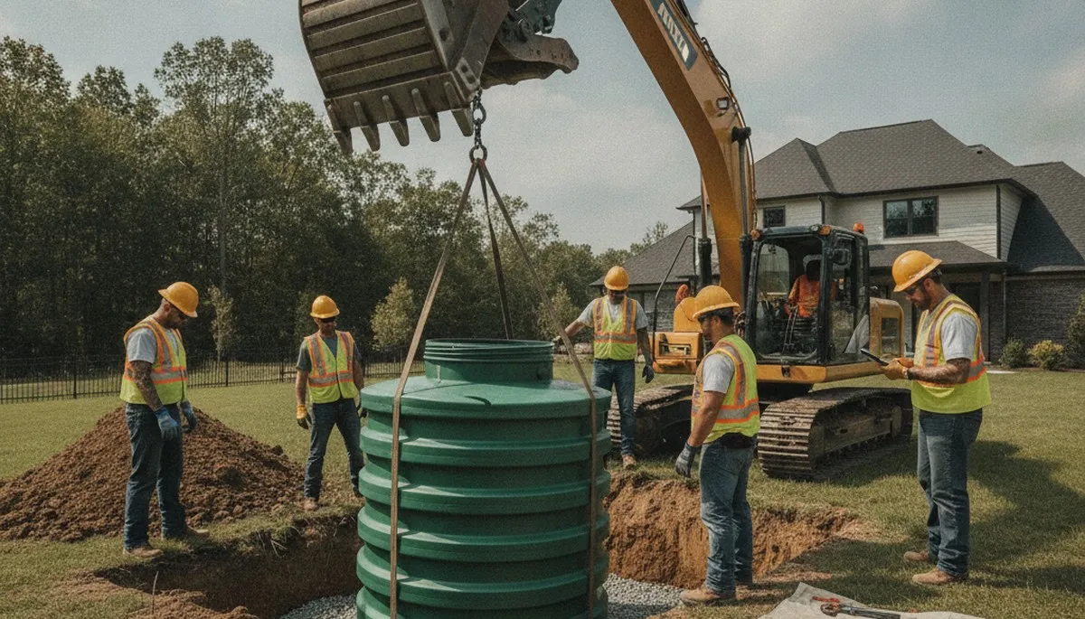 Septic tank installation crew serving Redmond, WA homes with expert plumbing repair service