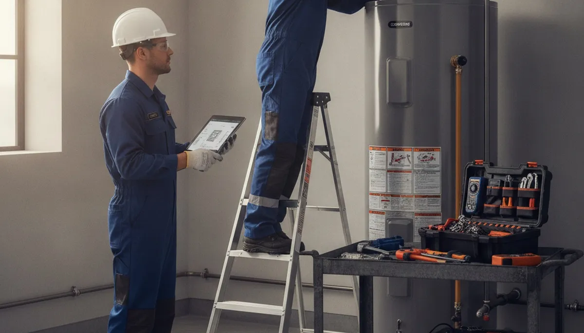 Redmond, WA plumber repairing a home water heater for fast, reliable service